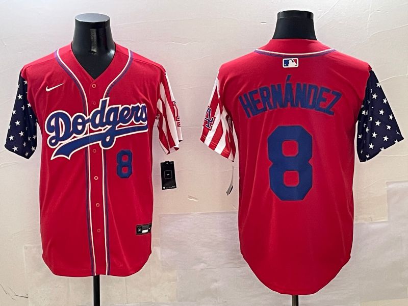 Men Los Angeles Dodgers 8 Hernandez Red a generation of national flags Joint name 2025 Nike MLB Jersey style 2